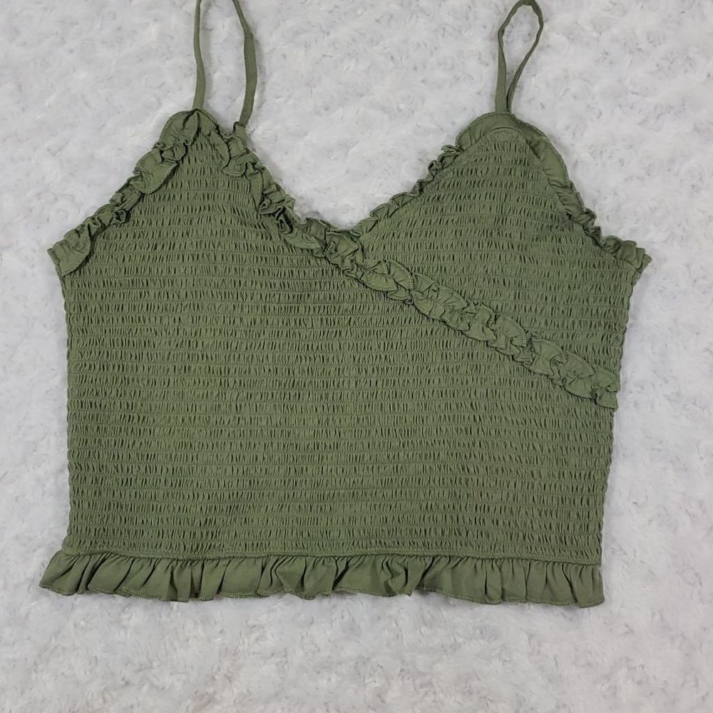 Mauby Womens Top Sleeveless Sage Camisole Smocked Green Size XL